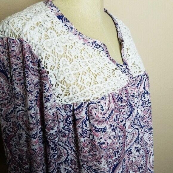 Daniel Rainn Tops - Daniel Rainn | Womens Size L Crochet Yoke Paisley Y-Neck Boho Blouse Top